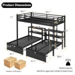 Harper & Bright Designs Triple Bunk Bed for Kids, Full XL Over Twin Over Twin Metal Bunk Beds with Drawers & 2 Shelves & USB, Triple Bunk Beds for Kids,Teens, Adults, Black