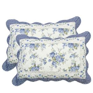 vctops 2-Piece Boho Cotton Quilted Bed Pillow Shams Floral Printed Patchwork Pillow Shams Set, Standard Size (510 Blue, 20"x28")