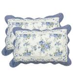 vctops 2-Piece Boho Cotton Quilted Bed Pillow Shams Floral Printed Patchwork Pillow Shams Set, Standard Size (510 Blue, 20"x28")