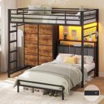 Twin Over Twin Bunk Bed with 8 Storage Drawers, Upholstered Storage Headboard, Charging Station and LED Lights, Heavy-Duty Metal Bunk Bed with Safety Guardrail & Ladder, Twin Bunk Beds for Kids, Teens