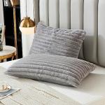 Uhamho Bed Pillowcase Standard Set of 2 Striped Faux Rabbit Fur and Velvet Back Rectangle Lumbar Pillow Covers Shams Modern Home Decorative (Light Gray, 20 x 26 Inch)