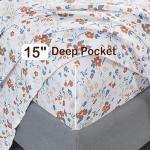 Softan Floral Queen Sheet Set Orange Flower Printed Bed Sheets - 4 Piece Soft Microfiber Patterned Fitted Sheets with 15" Deep Pocket and Corner Straps, Cute Spring Sheets & Pillowcase Set