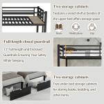 Harper & Bright Designs Triple Bunk Bed for Kids, Full XL Over Twin Over Twin Metal Bunk Beds with Drawers & 2 Shelves & USB, Triple Bunk Beds for Kids,Teens, Adults, Black