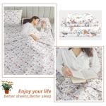 Softan Floral Queen Sheet Set Orange Flower Printed Bed Sheets - 4 Piece Soft Microfiber Patterned Fitted Sheets with 15" Deep Pocket and Corner Straps, Cute Spring Sheets & Pillowcase Set