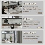 Harper & Bright Designs Triple Bunk Bed for Kids, Full XL Over Twin Over Twin Metal Bunk Beds with Drawers & 2 Shelves & USB, Triple Bunk Beds for Kids,Teens, Adults, Black