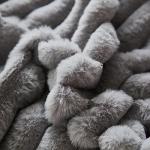 Uhamho Bed Pillowcase Standard Set of 2 Striped Faux Rabbit Fur and Velvet Back Rectangle Lumbar Pillow Covers Shams Modern Home Decorative (Light Gray, 20 x 26 Inch)