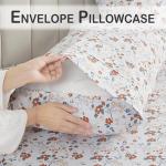 Softan Floral Queen Sheet Set Orange Flower Printed Bed Sheets - 4 Piece Soft Microfiber Patterned Fitted Sheets with 15" Deep Pocket and Corner Straps, Cute Spring Sheets & Pillowcase Set