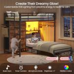 Twin Over Twin Bunk Bed with 8 Storage Drawers, Upholstered Storage Headboard, Charging Station and LED Lights, Heavy-Duty Metal Bunk Bed with Safety Guardrail & Ladder, Twin Bunk Beds for Kids, Teens