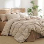 Nayoroom Gingham Duvet Cover Queen Size 100% Washed Cotton Brown Tan Plaid Checkered Comforter Cover 3 Pcs Soft Breathable Grid Farmhouse Dorm Bedding Set for All Seasons