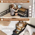 DICTAC Triple Bunk Bed for Kids with Storage Drawers and Charging Station Twin Over Twin Metal Bunk Bed with Storage Shelves and Box,3 Beds with Guardrails and Ladder, No Box Spring Needed, Black