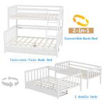 FJTJBSI Solid Wood Bunk Bed with Charging Station and LED Lights Detachable Bunk Bed Twin Over Twin with 2 Storage Drawers Full Size Bed Frame with Guardrail and Ladder for Kids Adults Bedroom