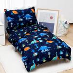 david's kids 4 Piece Toddler Bedding Set - Soft Breathable Toddler Bedding Set for Boys Girls, Includes Quilted Comforter, Flat Sheet, Fitted Sheet and Pillowcase, Dinosaur Navy