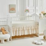 3 Pieces Tufted Crib Bedding Set with Ruffle Fringe, Beige Ruffled Comforter with Fitted Sheet and Bed Skirt , Soft and Embroidery Shabby Chic Boho Bohemian Jacquard Design for Baby Girls Boys