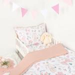 GFU 4 Piece Toddler Bedding Set, Ultra Soft and Breathable Toddler Comforter Sets for Girls Includes Quilted Comforter, Fitted Sheet, Flat Sheet and Pillowcase, Pink Flowers