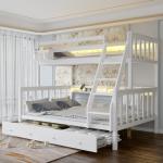 FJTJBSI Solid Wood Bunk Bed with Charging Station and LED Lights Detachable Bunk Bed Twin Over Twin with 2 Storage Drawers Full Size Bed Frame with Guardrail and Ladder for Kids Adults Bedroom