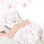 GFU 4 Piece Toddler Bedding Set, Ultra Soft and Breathable Toddler Comforter Sets for Girls Includes Quilted Comforter, Fitted Sheet, Flat Sheet and Pillowcase, Pink Flowers