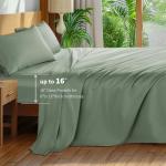 Shilucheng 100% Cotton Queen Size Sheets Set - 600 Thread Count，Luxury Egyptian Cotton Bed Sheets，5-Star Hotel Quality Sheets, Breathable & Cooling, 16 Inch Deep Pocket - 4 Piece (Sea Glass, Queen)