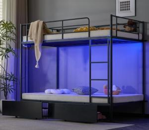 VINGLI Twin Over Twin Bunk Bed with LED Lights
