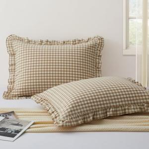 Plaid Ruffle Pillow Cases Set for Queen Size