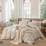 MooMee Striped Duvet Cover Set 100% Washed Cotton Linen Like Textured Breathable Durable Soft Comfy (Tannish Linen Grey White Classic Stripes, Queen 90"x90")