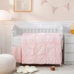 PINNKKU 3-Piece Crib Bedding Set for Boy Girls, Includes Skirt, Blanket and Sheet, Baby Bedding, Pintuck Pinch Pleat Pink