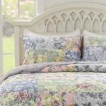 Greenland Home Emma Floral Patchwork Quilted Reversible Pillow Sham, Standard 20x26-inch, Gray