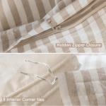 MooMee Striped Duvet Cover Set 100% Washed Cotton Linen Like Textured Breathable Durable Soft Comfy (Tannish Linen Grey White Classic Stripes, Queen 90"x90")