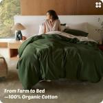 Bedsure Cotton Duvet Cover Queen, 100% GOTS Organic Cotton Duvet Cover Set, Fair Trade Certified Queen Bedding, Eco-Friendly, Ultra-Soft, Breathable Home Bedding for All Seasons(Olive Green, 90"x90")