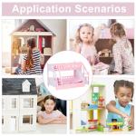 TOYANDONA Dollhouse Bunk Bed 1/12 Scale - Pink Miniature Doll Bunk Bed Dollhouse with Ladder Sheets Pillows for Doll House Furniture Accessories