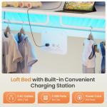 Itaar Metal Bunk Bed Twin Over Twin with Hall Tree, Power Outlet, LED Bunk Bed with 4 Storage Drawers, Bed with 13‘’ Safety Guardrail & Ladders for Kids and Teen, 400lb Weight Capacity, White