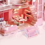 TOYANDONA Dollhouse Bunk Bed 1/12 Scale - Pink Miniature Doll Bunk Bed Dollhouse with Ladder Sheets Pillows for Doll House Furniture Accessories