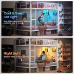 Itaar Metal Bunk Bed Twin Over Twin with Hall Tree, Power Outlet, LED Bunk Bed with 4 Storage Drawers, Bed with 13‘’ Safety Guardrail & Ladders for Kids and Teen, 400lb Weight Capacity, White