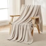 Joydeco Chunky Cable Knit Throw Blanket, Lightweight 100% Organic Cotton Soft Cozy Throw Twin Blanket for Couch Bed and Sofa, Rustic Breathable Farmhouse Blanket Gift for Women Men(Beige, 51"x63")