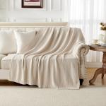 Joydeco Chunky Cable Knit Throw Blanket, Lightweight 100% Organic Cotton Soft Cozy Throw Twin Blanket for Couch Bed and Sofa, Rustic Breathable Farmhouse Blanket Gift for Women Men(Beige, 51"x63")