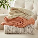 Joydeco Chunky Cable Knit Throw Blanket, Lightweight 100% Organic Cotton Soft Cozy Throw Twin Blanket for Couch Bed and Sofa, Rustic Breathable Farmhouse Blanket Gift for Women Men(Beige, 51"x63")