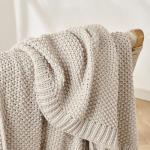 Joydeco Chunky Cable Knit Throw Blanket, Lightweight 100% Organic Cotton Soft Cozy Throw Twin Blanket for Couch Bed and Sofa, Rustic Breathable Farmhouse Blanket Gift for Women Men(Beige, 51"x63")