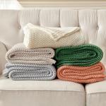 Joydeco Chunky Cable Knit Throw Blanket, Lightweight 100% Organic Cotton Soft Cozy Throw Twin Blanket for Couch Bed and Sofa, Rustic Breathable Farmhouse Blanket Gift for Women Men(Beige, 51"x63")