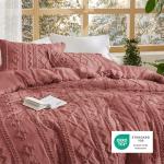 Tufted Boho Queen Comforter Set in Grayish Pink