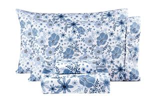Mooreeke Queen Size Sheets Set - 4 Piece Soft Breathable Microfiber Bed Sheet Set - Blue & White Flower Pattern Sheet Set Queen - Deep Pocket Non-Slip Floral Fitted Sheet Included for All Season