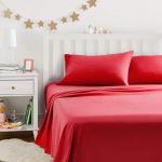 Amazon Basics Kid's Soft, Breathable, Easy-Wash Microfiber 4-Piece Sheet Set, Full, Red, Solid