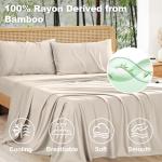 Vipfree Queen Size Sheet Set, Cooling Fitted Sheet and Pillowcase Set, 100% Rayon Derived from Bamboo, Cooling Queen Sheets Set, Hotel Bed Sheets & Pillowcases, 4-Piece, 16 Inch Deep Pockets, Sand