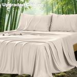 Vipfree Queen Size Sheet Set, Cooling Fitted Sheet and Pillowcase Set, 100% Rayon Derived from Bamboo, Cooling Queen Sheets Set, Hotel Bed Sheets & Pillowcases, 4-Piece, 16 Inch Deep Pockets, Sand