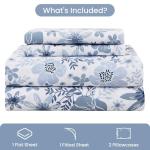 Mooreeke Queen Size Sheets Set - 4 Piece Soft Breathable Microfiber Bed Sheet Set - Blue & White Flower Pattern Sheet Set Queen - Deep Pocket Non-Slip Floral Fitted Sheet Included for All Season