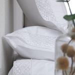 Ranznaz White Lace Pillowcases Standard Size Set of 2, 100% Cotton White Eyelet Pillow Shams, Elegant Farmhouse Envelope Closure Pillow Cover for Bedding, 20 x 26 Inches