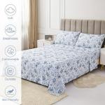 Mooreeke Queen Size Sheets Set - 4 Piece Soft Breathable Microfiber Bed Sheet Set - Blue & White Flower Pattern Sheet Set Queen - Deep Pocket Non-Slip Floral Fitted Sheet Included for All Season