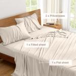 Vipfree Queen Size Sheet Set, Cooling Fitted Sheet and Pillowcase Set, 100% Rayon Derived from Bamboo, Cooling Queen Sheets Set, Hotel Bed Sheets & Pillowcases, 4-Piece, 16 Inch Deep Pockets, Sand