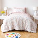 Amazon Basics Kids' Pink Bedding Set, 5-Piece Jacquard Microfiber Bed-in-a-Bag with Comforter, Fitted Sheet, Flat Sheet, Pillowcase, Pillow Sham, Deep Pocket 16", All-Season, Pink Tufted, Twin