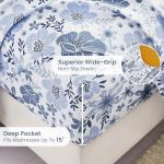 Mooreeke Queen Size Sheets Set - 4 Piece Soft Breathable Microfiber Bed Sheet Set - Blue & White Flower Pattern Sheet Set Queen - Deep Pocket Non-Slip Floral Fitted Sheet Included for All Season