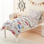 Mooreeke 4 Pieces Toddler Bedding Set - Soft Race Cars Toddler Comforter Sets for Girls, Includes Quilted Comforter, Flat Sheet, Fitted Sheet and Pillowcase, Bed in A Bag for Baby Bedroom