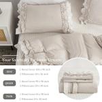 Bedorm Beige Duvet Cover Set Queen Ruffle Bedding Set Pleat Ruffled Shabby Chic Comforter Cover Extra Soft & Easy Care White Boho Duvet Cover with Zipper Closure